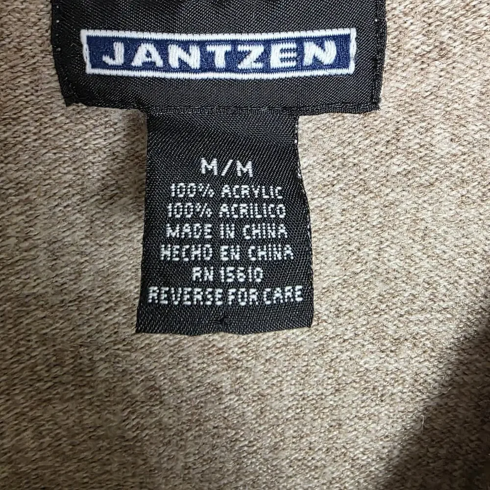 Vtg Jantzen Men's Beige V-Neck Button Front Knit Acrylic Cardigan Sweater M